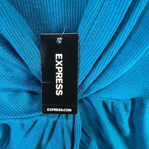 Express One Eleven Cami Tank Top Womens M Teal Blue Ribbed Twist Front Babydoll - Picture 14 of 15